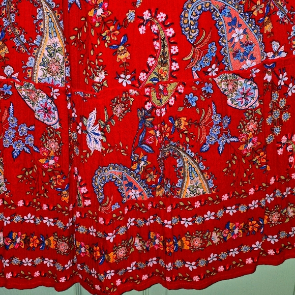 Bila Red Paisley Maxi Skirt (Size L) NWOT  Wide Elastic Waist Band - Beautiful - Picture 4 of 9